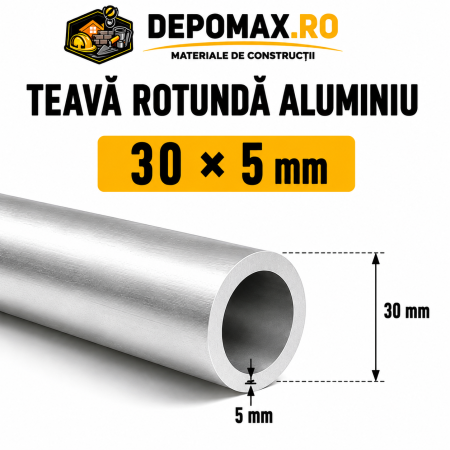 Teava rotunda aluminiu 30 x 5 mm, 6 metri (6060)